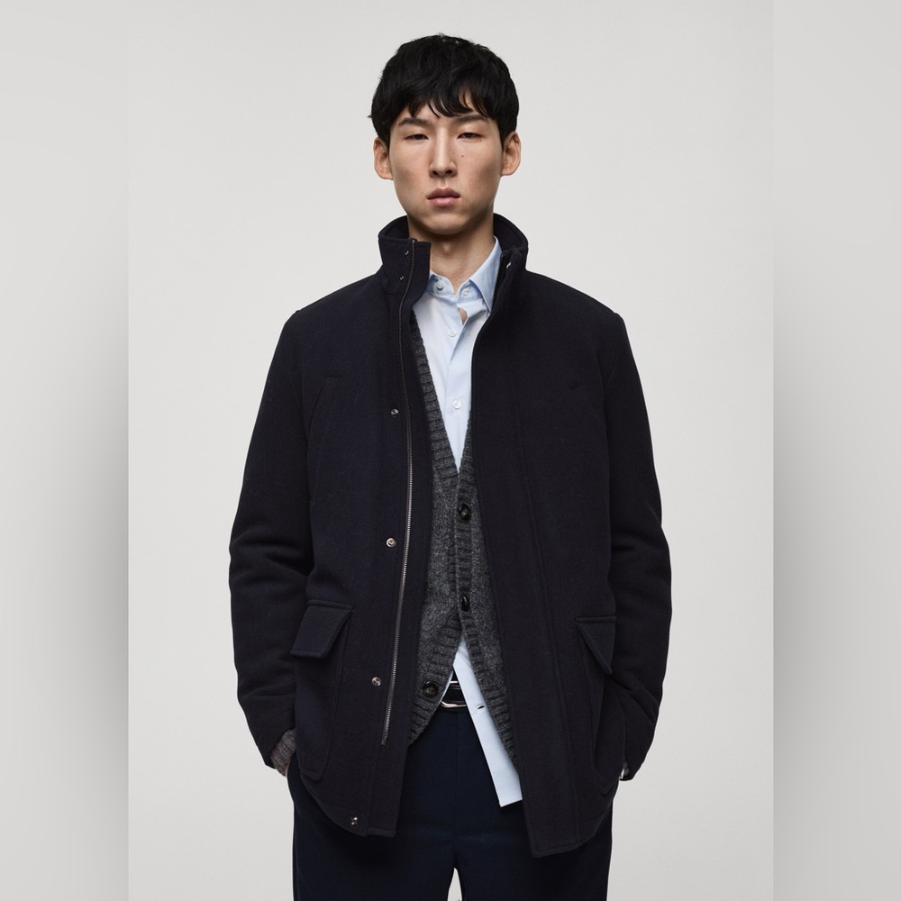 NWT MANGO Quilted Wool Inner Coat in Dark Navy
